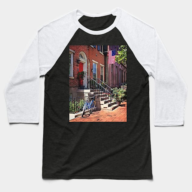 Philadelphia PA - Bicycle In Front of Philadelphia Brownstone Baseball T-Shirt by SusanSavad